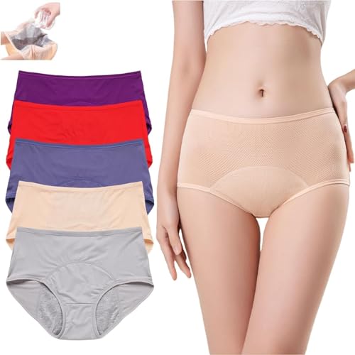 BQWXIEC 5 Stück Everdries-Höschen für Frauen über 60, Everdries auslaufsichere Damenunterwäsche für Frauen, Inkontinenzunterwäsche für Frauen (5pcs-C,Medium) von BQWXIEC