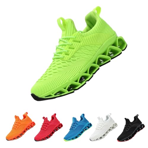 BQWXIEC Herren Slip-Ins Laufschuhe Blade Tennis Walking Sneakers Bequeme Mode rutschfeste Arbeitssportschuhe Gym Sneakers (Fluorescent Green,10) von BQWXIEC