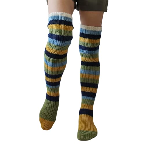 BQWXIEC Oberschenkelhohe Socken, gestrickte Beinstulpen für Damen, Stiefel, Overknee-Socken, Zopfstricksocken, lange Stiefel, Beinwärmer (Einheitsgröße, Gelbgrün) von BQWXIEC