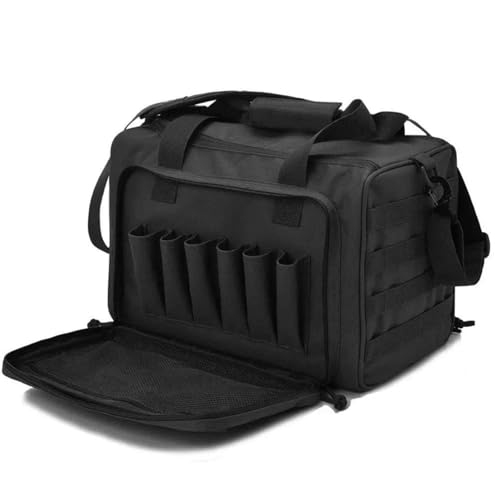 BQWXIEC Tactical Gun Range Bag Outdoor Range Bag für Handfeuerwaffen und Gewehr, Schießduffle Range Pistolentasche (Schwarz, Einheitsgröße) von BQWXIEC