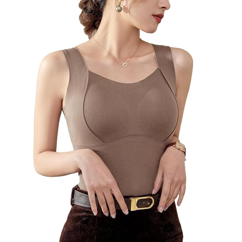 BQWXIEC Verdicktes, warmes Tanktop für den Winter mit Regal-BH, Unterhemd mit Fleecefutter, ärmelloses Thermo-Unterhemd für Damen (Coffee,Medium) von BQWXIEC