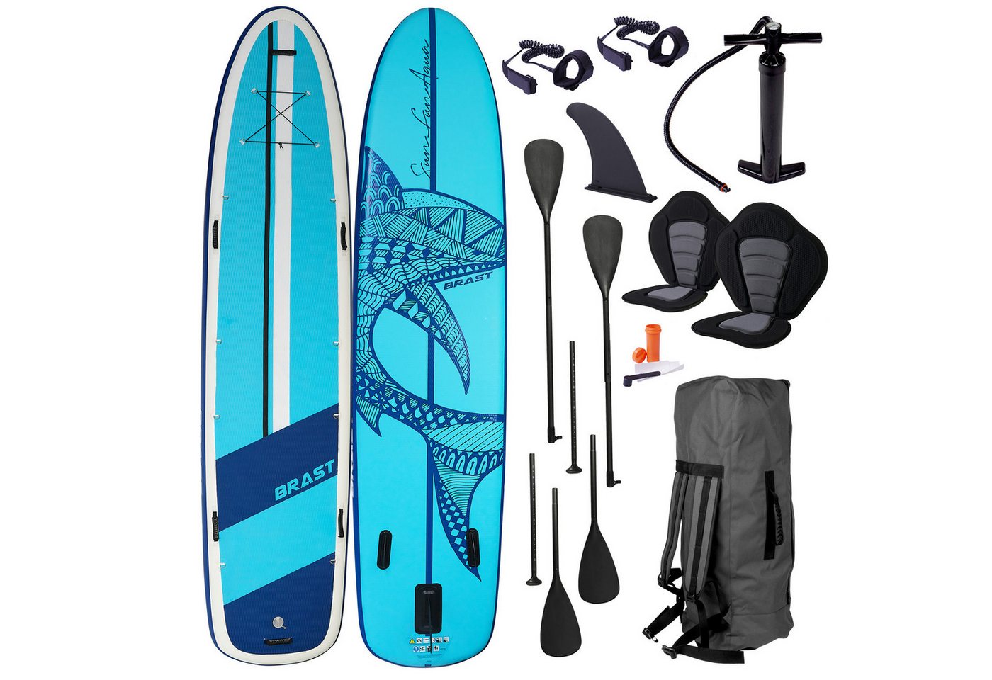 BRAST SUP-Board Family, Aufblasbares Stand up Paddle Set XXL, 370x87x15cm bis 210kg, inkl. Zubehör 2X Kajak-Sitz 2X Fußschlaufe, 2X Paddel Pumpe Rucksack BRAST SUP-Board Family, Aufblasbares Stand up Paddle Set XXL, 370x87x15cm bis 210kg, inkl. Zubehör 2X Kajak-Sitz 2X Fußschlaufe, 2X Paddel Pumpe Rucksack von BRAST