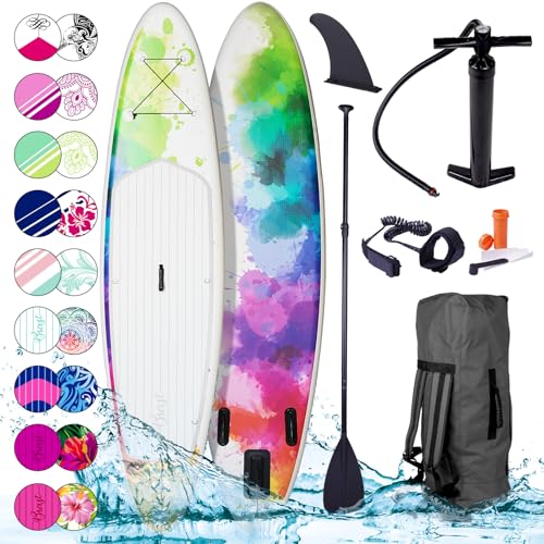 BRAST SUP Board Lady | Aufblasbares Stand up Paddle Set für Frauen | 300cm viele Modelle | inkl. Zubehör Fußschlaufe Paddel Pumpe Rucksack | Pink Lila Rosa Flieder Rot Weiß Grau | Rainbow 300 von BRAST