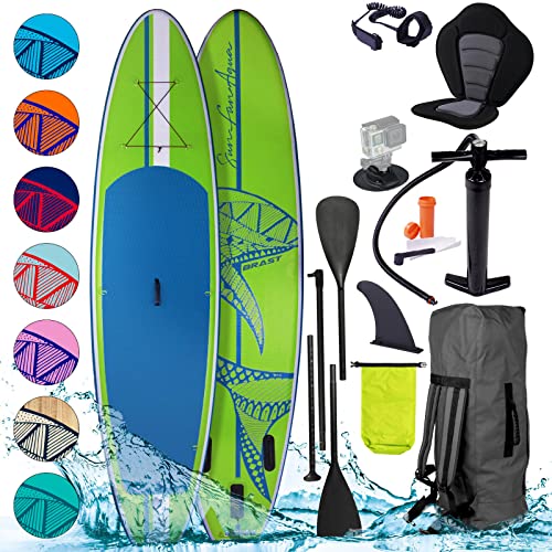 BRAST® SUP Board Shark | Aufblasbares Stand up Paddle Set | 300-365cm viele Modelle | inkl. Zubehör Fußschlaufe Paddel Pumpe Rucksack | Blau Grün Gelb Rot Türkis Orange Pink | Grün 320 von BRAST