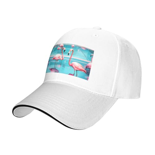 BREAUX Flamingo- und Schwimmbad-Druck, lässige Sandwich-Baseballkappen, verstellbare Herren- und Damen-Kappen, klassische Kappen, Weiß, Einheitsgröße von BREAUX