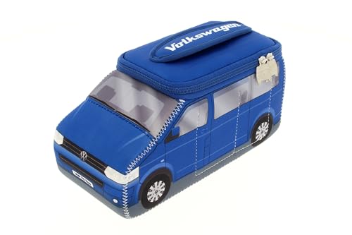 BRISA VW Collection - Volkswagen Neopren Universal-Schmink-Kosmetik-Kultur-Reise-Apotheke-Tasche-Beutel im T5 Bulli Bus Design (Blau/Groß) von BRISA
