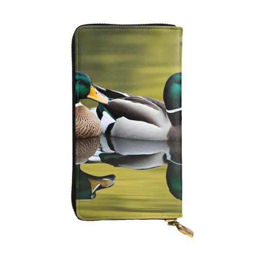 BROLEO Mallard Ducks Prints Leder Lange Clutch Geldbörse für modische Mädchen und Frauen – langlebig, stilvoll und funktional, Schwarz , Einheitsgröße von BROLEO