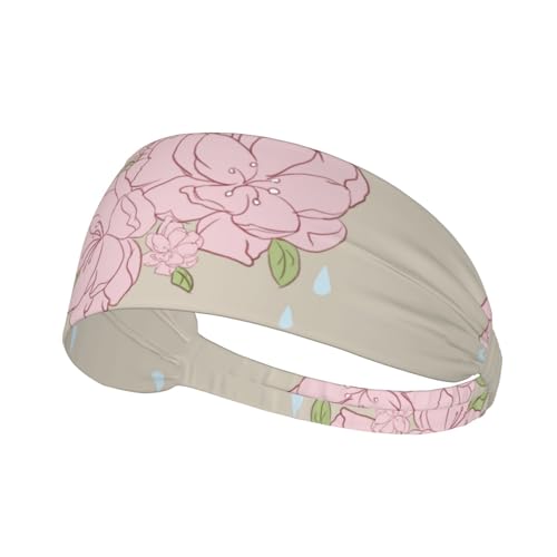 Elastisches Aldult Übungs-Stirnband für Damen und Herren, feuchtigkeitsableitend, athletisch, zum Laufen, Trainieren, geteiltes Pfirsichblütenbild von BROLEO