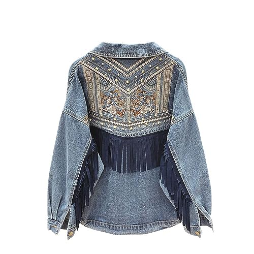 Jeansjacke Damen,Damen Jeansjacke Mit Boho Quasten Blumenstickerei Wildleder Fransen Jeans Oberteile Maßgeschneiderter Stretch Jeansmantel Mit Trucker Knopf Strickjacke Kurze Jeansjacke Für Mädchen Jeansjacke Damen,Damen Jeansjacke Mit Boho Quasten Blumenstickerei Wildleder Fransen Jeans Oberteile Maßgeschneiderter Stretch Jeansmantel Mit Trucker Knopf Strickjacke Kurze Jeansjacke Für Mädchen von BROLEO