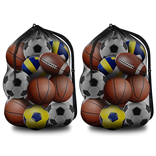 BROTOU Extra Groß Fußball Ballnetz für 10-15 Bälle, Große Tasche Ballsack mit Kordelzug und Schultergurt, Mehrzweck Balltasche Netz, Balltasche Fußball Meshbag (2pcs(30” x 40”/ 75 x 100 cm)) von BROTOU