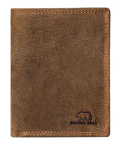 BROWN BEAR Geldbörse Hochformat Leder Braun Vintage - RFID-Schutz - Echtleder Portemonnaie kompakt mit Münzfach - Geldbeutel für Karten Scheine Fahrzeugschein - Business Ledergeldbörse BB 8002 HBR BROWN BEAR Geldbörse Hochformat Leder Braun Vintage - RFID-Schutz - Echtleder Portemonnaie kompakt mit Münzfach - Geldbeutel für Karten Scheine Fahrzeugschein - Business Ledergeldbörse BB 8002 HBR von BROWN BEAR