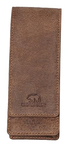 BROWN BEAR Schreibgeräte-Etui Leder Braun Vintage für 3 Stifte - Echtleder Etui mit Magnet-Verschluss für Kugelschreiber & Füller - BB Golf 80-3 HBR von BROWN BEAR