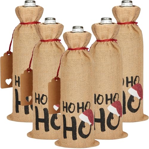 BRUBAKER 5er Set Weinbeutel für Weihnachten - HOHOHO mit Weihnachtsmütze - 36 cm x 17 cm Weinsack aus Jute - Weintasche Sack für Wein, Sekt und Champagner - Flaschenbeutel für Weingeschenk BRUBAKER 5er Set Weinbeutel für Weihnachten - HOHOHO mit Weihnachtsmütze - 36 cm x 17 cm Weinsack aus Jute - Weintasche Sack für Wein, Sekt und Champagner - Flaschenbeutel für Weingeschenk von BRUBAKER