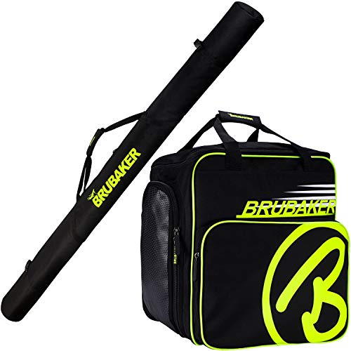 BRUBAKER Combi Set Carver Pro Xp - Skitasche mit gepolsterten Schultergurten und Skischuhtasche für Skiper 1 Paar Ski + Stöcke + Schuhe + Helm - Farbe Schwarz/Silber - 190 cm von BRUBAKER