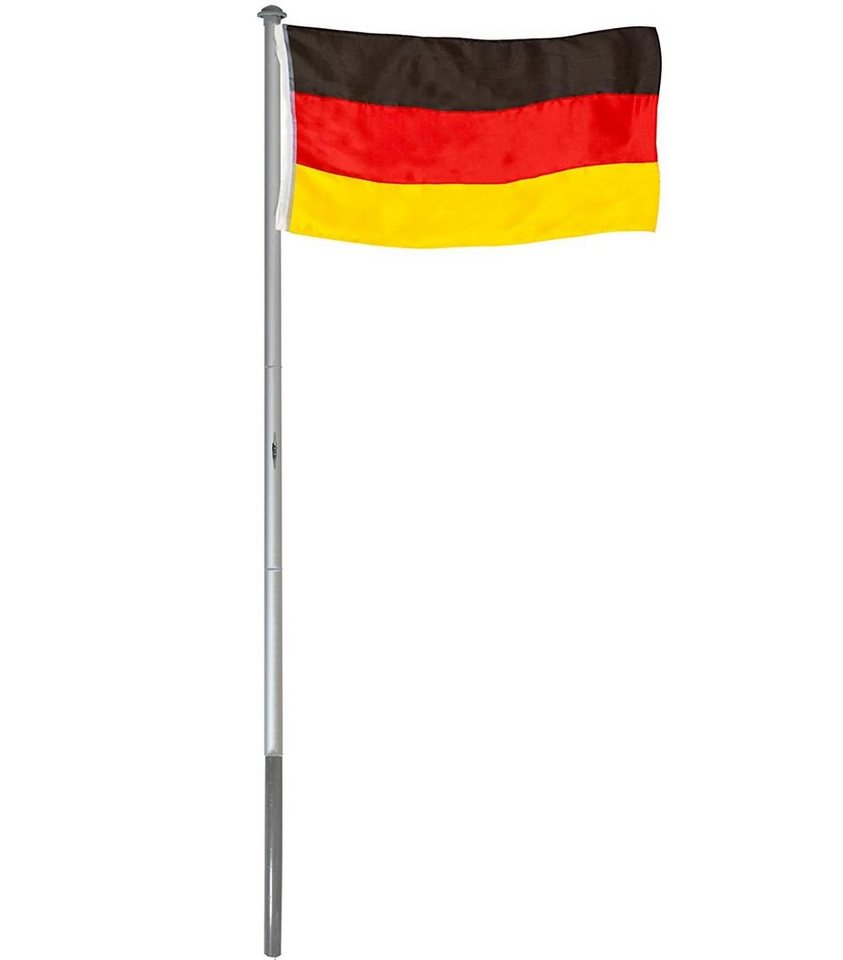 BRUBAKER Fahnenmast Aluminium Flaggenmast inkl. Deutschland Flagge, (Set, 1-St., All-In-One Fahnenmast-Set mit Fahne), mit Bodenhülse und Deutschlandfahne 150 x 90 cm für Garten und Camping von BRUBAKER