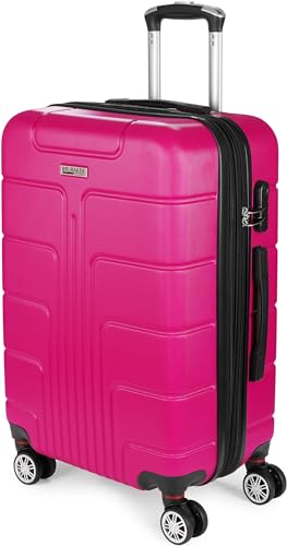 BRUBAKER Reisekoffer Miami - Erweiterbarer Hartschalen Rollkoffer mit Zahlenschloss, 4 Rollen und Komfort Tragegriffen - ABS Koffer 43 x 66,5 x 28,5 cm - Hartschalenkoffer (L - Pink) von BRUBAKER