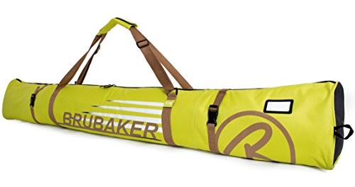 BRUBAKER Skitasche Carver Champion Hellgrün Braun - Gepolsterter Skisack für 1 Paar Ski und Stöcke - Reißfester Ski Bag 170 x 34 x 34 cm von BRUBAKER