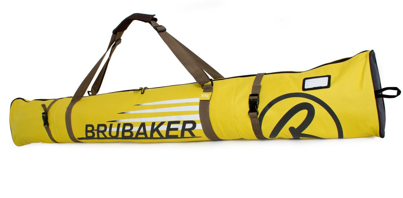 BRUBAKER Skitasche Carver Champion Ski Tasche - Gelb (Skibag für Skier und Skistöcke, 1-tlg., reißfest und schnittfest), gepolsterter Skisack mit Zipperverschluss von BRUBAKER