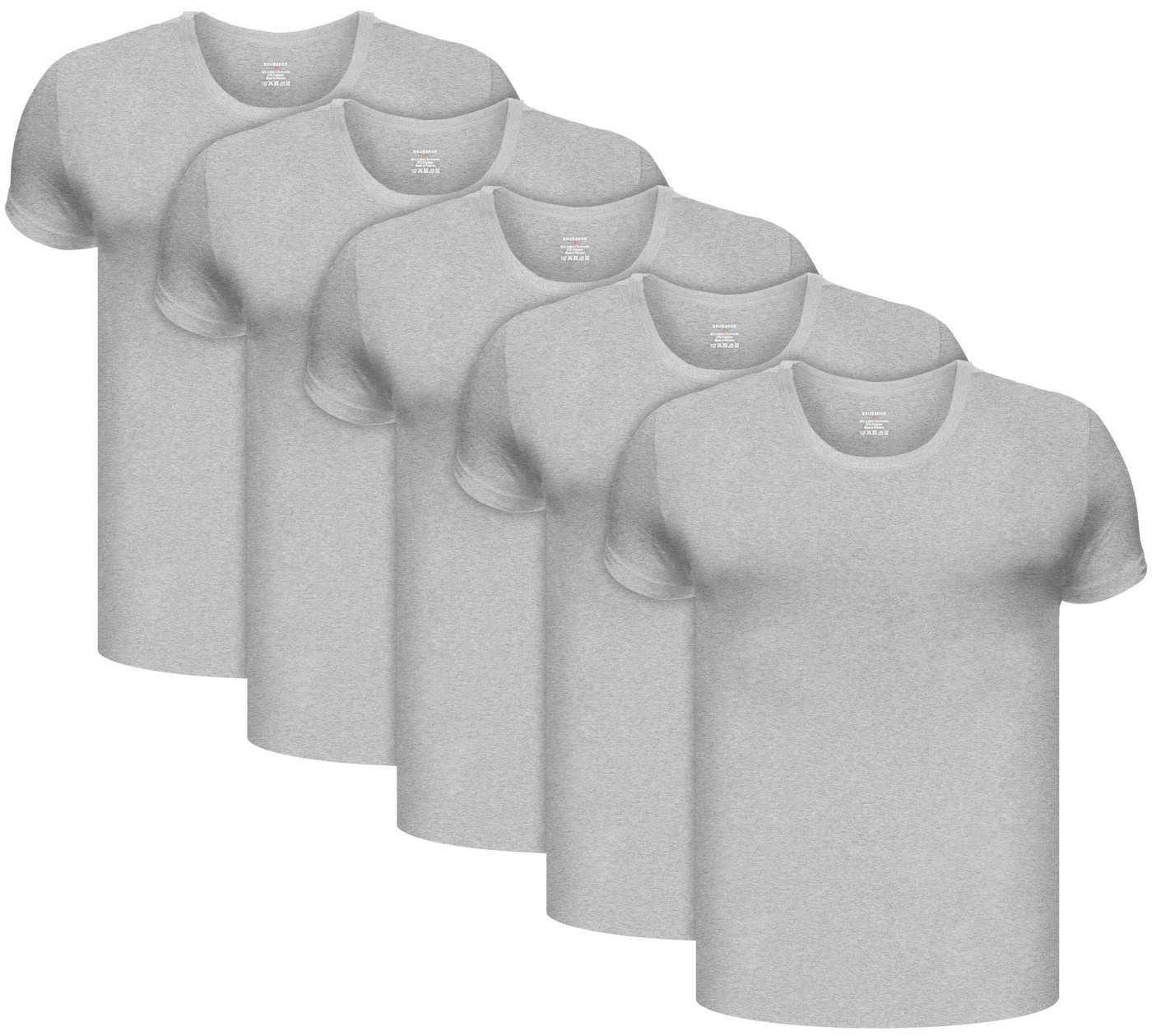 BRUBAKER Unterziehshirt Herren Unterhemd mit Rundhals Auschnitt (Set, 5-St., 5er-Pack) Kurzarm Shirt - T-Shirt zum Unterziehen aus hochwertiger Baumwolle (glatt) - Extra Lang - Rundkragen - Regular Fit- Nahtlos von BRUBAKER