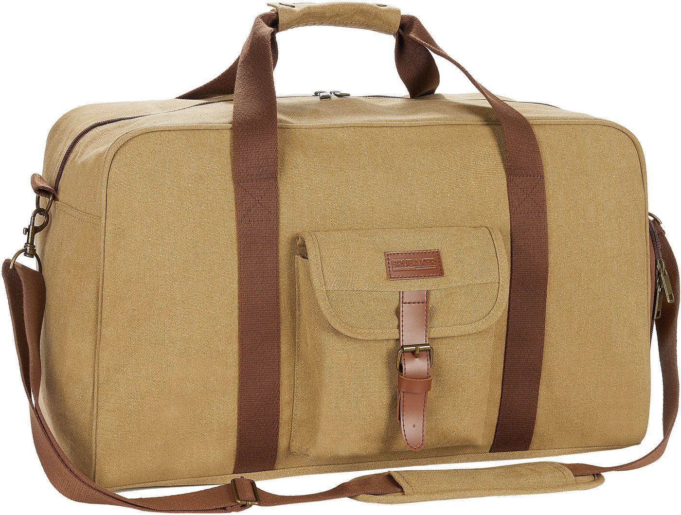 BRUBAKER Weekender Safari - Vintage Reistasche für Damen und Herren (Retro Tasche für Reisen, Arbeit und Sport, 1-tlg., Braun), 65L Poly Canvas Sporttasche mit Schultergurt und separatem Schuhfach von BRUBAKER