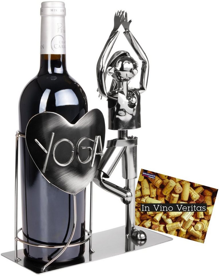 BRUBAKER Weinflaschenhalter Yoga Vrikshasana - Metall Skulptur Flaschenständer, (1-St), Sport Metallfigur Weingeschenk für Yogi und Yoga Begeisterte - Wein Flaschenhalter - Weinhalter mit Grußkarte von BRUBAKER