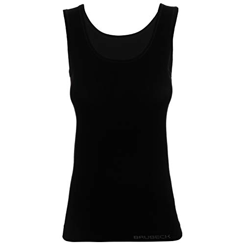 BRUBECK Damen Tanktop schwarz | atmungsaktives Oberteil ärmellos | Womens Tank Top Seamless | Frauen T-Shirt ohne Arm | Achselhemd modisch | Cotton | 55% Baumwolle | Gr. L, Black | TA00510A von BRUBECK