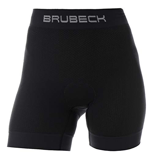 BRUBECK Fahrradunterhose mit Sitzpolster Damen | Triathlon Unterhose kurz | Radlerunterhose Frauen | Schwarze Radunterhose gepolstert | MTB | Radsport | Bike | 3D-Struktur | Gr. S | BX11410 von BRUBECK