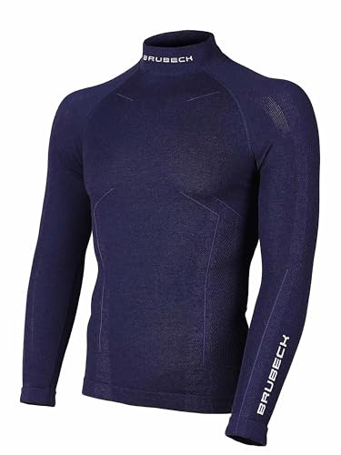 BRUBECK Merino Herren Langarm Shirt | Atmungsaktiv | Winter-Sport | Thermo | Ski-Unterwäsche | Funktions-Unterwäsche | 78% Merino-Wolle | LS11920 Marineblau XL von BRUBECK