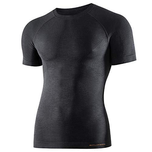 BRUBECK Merino T-Shirt Herren | Hiking Shirt Men | Wandershirt atmungsaktiv | Funktionsshirt für Männer | Trainingsshirt Kurzarm | Outdoor | 41% Merino Wolle | Gr. XL, Graphite | SS11710 von BRUBECK