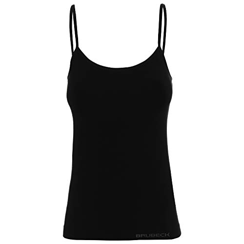 BRUBECK schwarzes Tanktop Damen | Shirt ärmellos schwarz | Oberteil atmungsaktiv ohne Arm | Womens Tank Top Cotton | Seamless Undershirt Women | 56% Baumwolle | Gr. XL, Black | CM00210A von BRUBECK