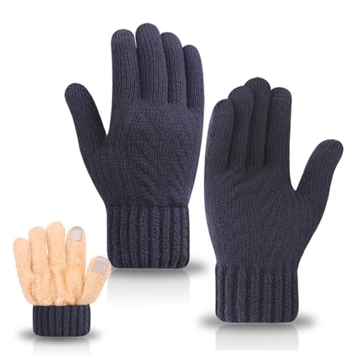 BSLVWG Herren Winter Touchscreen Handschuhe,dickes Fleece gefüttert warm gestrickte rutschfeste elastische Manschette Strick Winter Thermal Handschuhe,für Laufen Ski Wandern Fahren Radfahren (Marine) BSLVWG Herren Winter Touchscreen Handschuhe,dickes Fleece gefüttert warm gestrickte rutschfeste elastische Manschette Strick Winter Thermal Handschuhe,für Laufen Ski Wandern Fahren Radfahren (Marine) von BSLVWG