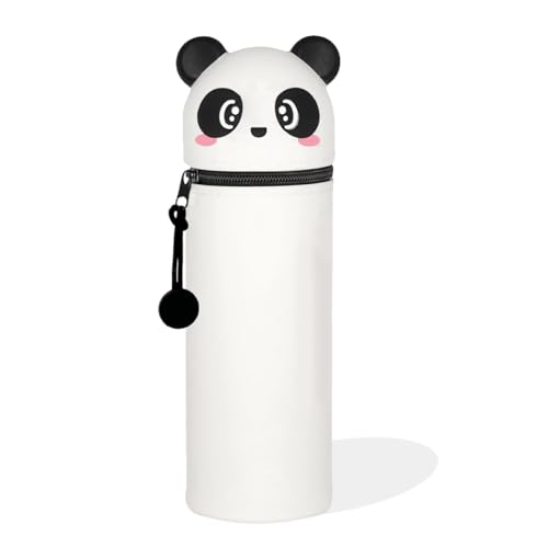 BSNRDX 2 in 1 Weiche Silikon Schule Federmäppchen Kawaii Panda Form Tasche Stifthalter Silikon Reißverschluss Stiftebeutel Bleistifte Marker H 19cm Weich Mädchen Jungen, weiß, 通用 von BSNRDX