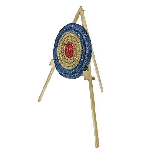 Runde Strohscheibe Deluxe - Ø 80 cm x 12 cm - Zielscheibe zur Auswahl mit passendem Holzständer (mit Ständer S170, Farbe: blau-rot) von BSW STRONGHOLD