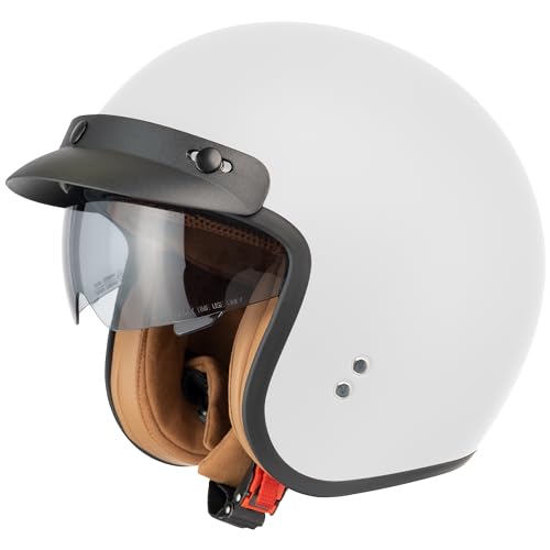 Jethelm mit Visier by BS Way: Hochwertiger Motorradhelm, ECE-Zertifiziert für Herren und Damen - Ideal für Roller, Mofa, Motorrad, Moped und Scooter - Retro Helm Design, Halbschalenhelm Arktik Weiss Jethelm mit Visier by BS Way: Hochwertiger Motorradhelm, ECE-Zertifiziert für Herren und Damen - Ideal für Roller, Mofa, Motorrad, Moped und Scooter - Retro Helm Design, Halbschalenhelm Arktik Weiss von BSWAY