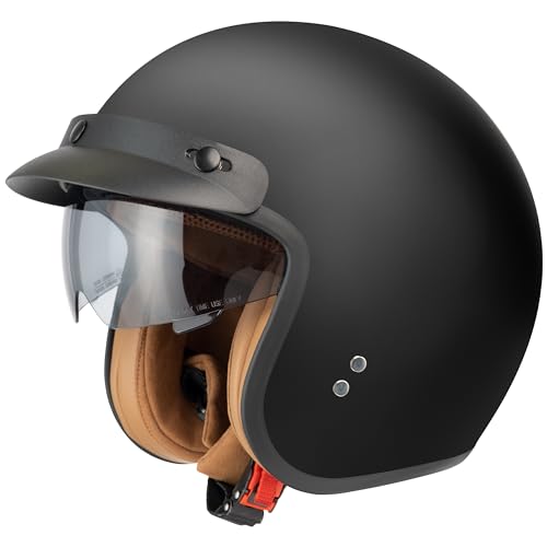 Jethelm mit Visier by BS Way: Hochwertiger Motorradhelm, ECE-Zertifiziert für Herren und Damen - Ideal für Roller, Moped, Mofa und Scooter - Retro Helm Design, Halbschalenhelm Matt Schwarz von BSWAY