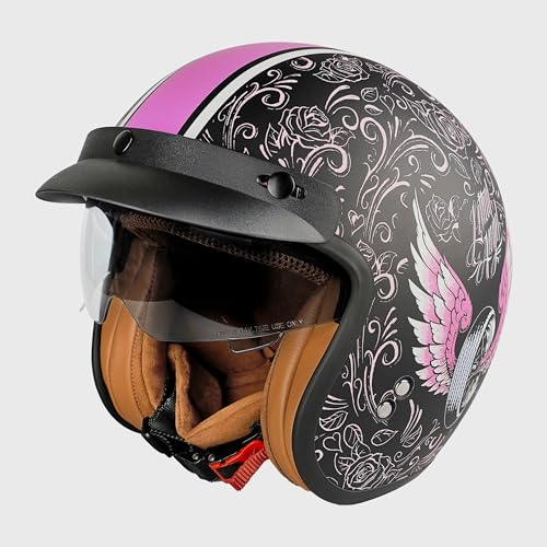Jethelm mit Visier by BS Way: Hochwertiger Motorradhelm, ECE-Zertifiziert für Herren und Damen - Ideal für Roller, Moped, Mofa und Scooter - Retro Helm Design, Halbschalenhelm Violett Jethelm mit Visier by BS Way: Hochwertiger Motorradhelm, ECE-Zertifiziert für Herren und Damen - Ideal für Roller, Moped, Mofa und Scooter - Retro Helm Design, Halbschalenhelm Violett von BSWAY