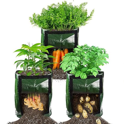 BTAISYDE 3 Pack Kartoffel-Pflanzsäcke, Kartoffel-Pflanzsäcke, Tomaten-Pflanzsäcke, Kartoffel-Pflanzsäcke, Grow-Säcke, Pflanzsäcke für Kartoffeln, Gemüse, Blumen, Pflanzen,Green,7 gallons von BTAISYDE