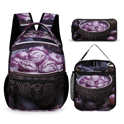 BTCOWZRV 3-teiliges Rucksack-Set, große Kapazität, multifunktional, thailändische Lebensmittel, Bilder, Laptop-Rucksack mit Lunch-Tasche, Federmäppchen, trendiger Rucksack und Stifttasche, 3-in-1-Set, von BTCOWZRV