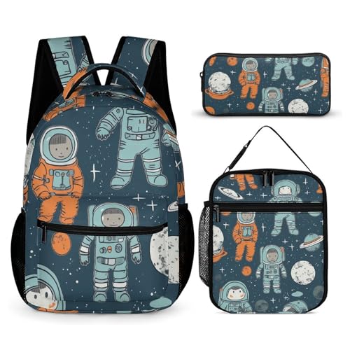 BTCOWZRV 3-teiliges Rucksack-Set mit großem Fassungsvermögen, multifunktionaler Rucksack mit Sternen und Planeten, Laptop-Rucksack mit Lunch-Tasche, Federmäppchen, trendiger Rucksack und Stifttasche, von BTCOWZRV