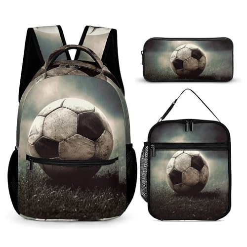 BTCOWZRV 3-teiliges Rucksack-Set mit großer Kapazität, multifunktionaler Sport-/Fußball-Laptop-Rucksack mit Lunch-Tasche, Federmäppchen, trendiger Rucksack und Stifttasche, 3-in-1-Set, von BTCOWZRV