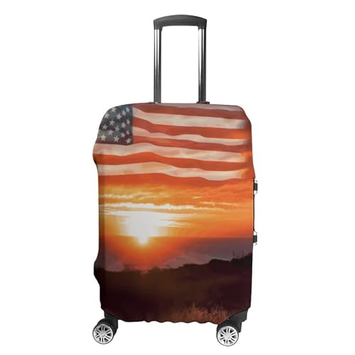 BTCOWZRV Reisegepäckabdeckung mit Sonnenuntergang und amerikanischer Flagge, staubdicht, für Koffer, dick, elastisch, waschbar, passend für 48,3 - 81,3 cm (19 - 32 Zoll) Gepäck, weiß, M von BTCOWZRV