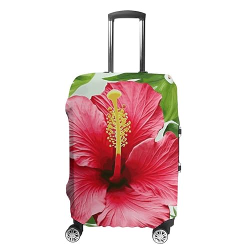 BTCOWZRV Reisegepäckhülle mit Hibiskusblüte, staubdicht, Gepäckabdeckungen für Koffer, dick, elastisch, waschbar, passend für 48,3 - 81,3 cm Gepäck, weiß, M von BTCOWZRV