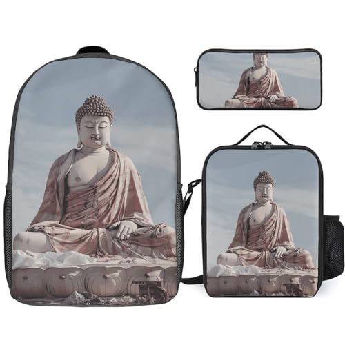 BTCOWZRV Rucksack Federmäppchen und Lunchtasche Set für Männer und Frauen, große Kapazität, Reise-Laptop-Rucksack, lässiger Tagesrucksack mit verstellbaren Riemen, Computertasche, weiß, Einheitsgröße, von BTCOWZRV