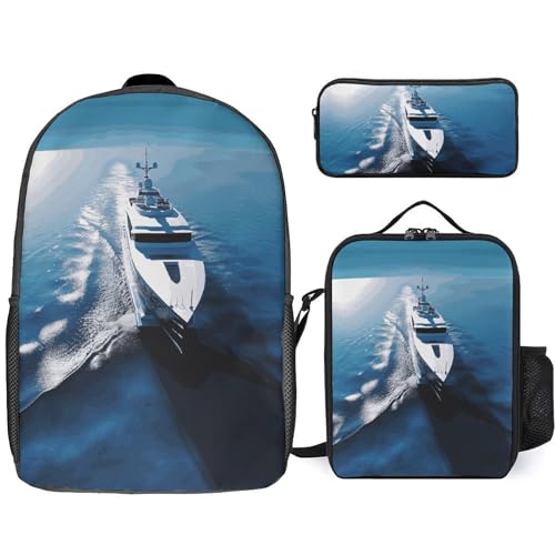 BTCOWZRV Rucksack Federmäppchen und Lunchtasche Set für Männer und Frauen, große Kapazität, Reise-Laptop-Rucksack, lässiger Tagesrucksack mit verstellbaren Riemen, Computertasche, weiß, Einheitsgröße, von BTCOWZRV