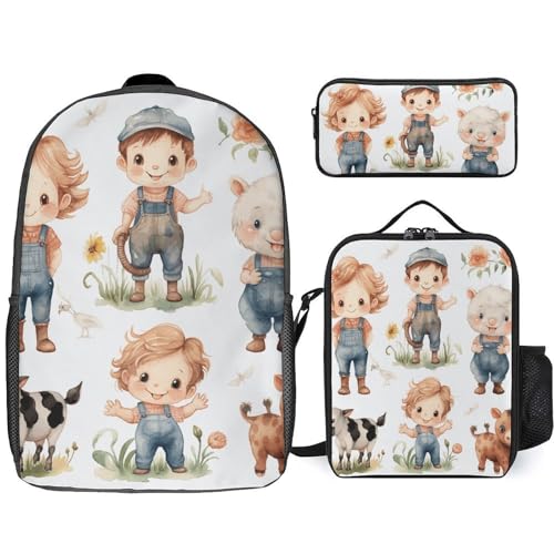 BTCOWZRV Rucksack Federmäppchen und Lunchtasche Set für Männer und Frauen, große Kapazität, Reise-Laptop-Rucksack, lässiger Tagesrucksack mit verstellbaren Trägern, Computertasche, weiß, von BTCOWZRV