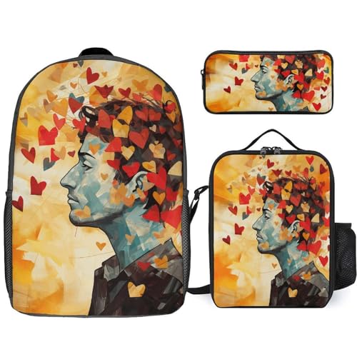 BTCOWZRV Rucksack Federmäppchen und isolierte Lunchtasche Set für Männer Frauen Große Kapazität Reise Laptop Rucksack Casual Daypack mit verstellbaren Riemen Computertasche, Weiß, Einheitsgröße, von BTCOWZRV