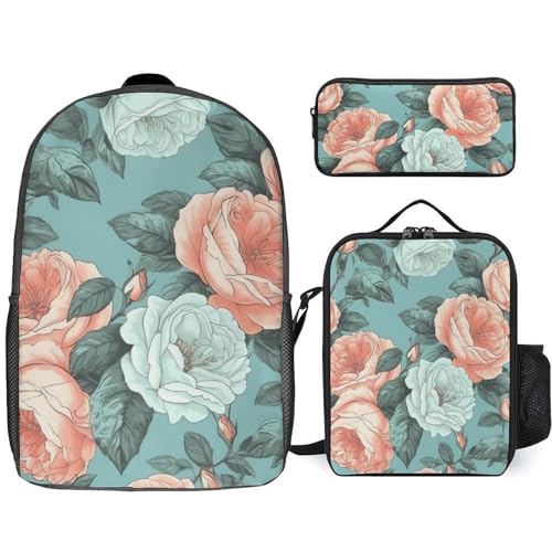 BTCOWZRV Rucksack Federmäppchen und isolierte Lunchtasche Set für Männer Frauen Große Kapazität Reise Laptop Rucksack Casual Daypack mit verstellbaren Riemen Computertasche, Weiß, Einheitsgröße, von BTCOWZRV