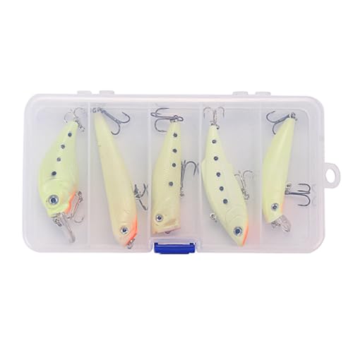 BTGHPI 5 x Angelköder, Wobbler, Fischköder, künstliche harte Köder, Crankbaits, leuchtet im Dunkeln, Angelzubehör, Spinner, Fischköder von BTGHPI