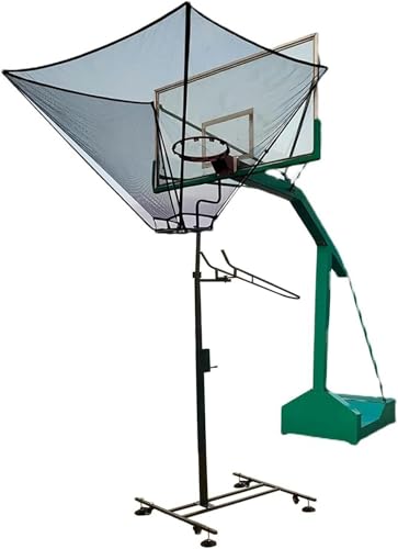 Portable Basketball Rebound Net for Fast Dunk, Black Iron Basketball Hoop Rewind System - Height Adjustable, with Brake Wheels, Easy Setup von BTOIASYHF