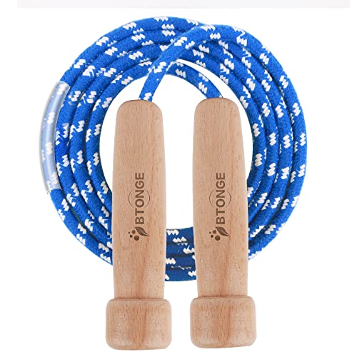 BTONGE Springseil, Speed Rope Verstellbar mit Natürlichem Holzgriff, Traditionelles Baumwoll Seilspringen, Länge Einstellbar, Rutschfest und Ideal für Fitness, Geeignet für Kinder und Erwachsene,300CM von BTONGE